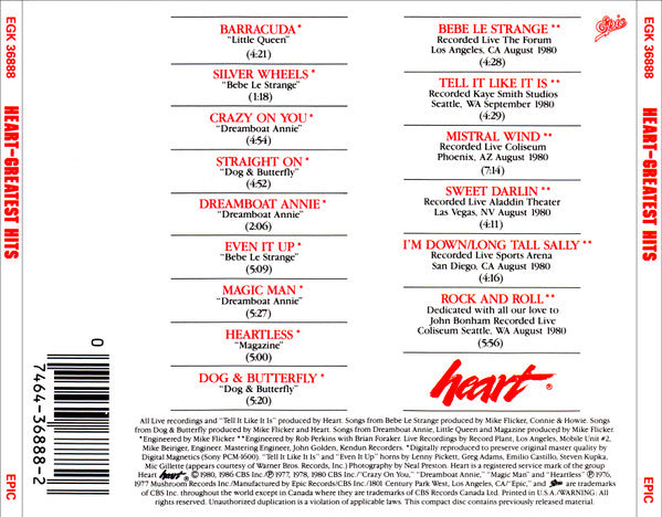 Heart - Greatest Hits / Live U.S. CD LP