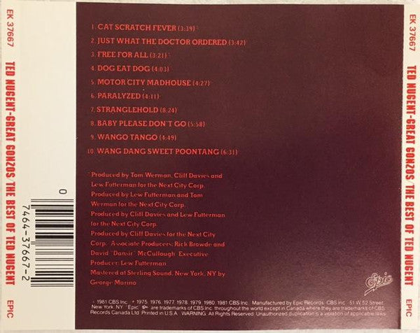 Ted Nugent - The Best Of Ted Nugent / Great Gonzos! U.S. CD LP