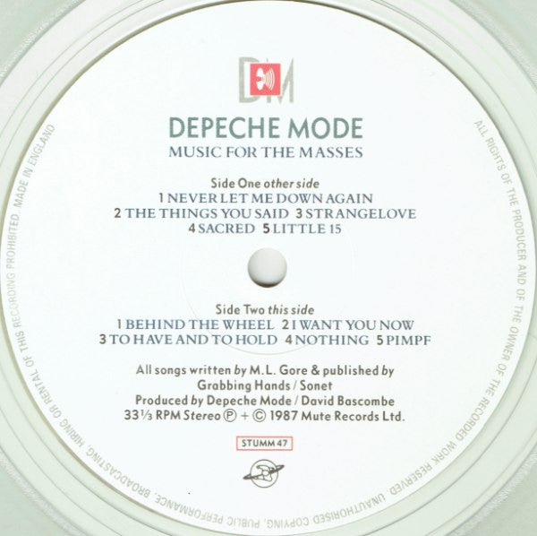 Depeche Mode - Music For The Masses - VERY RARE Clear Vinyl + Promo Only 12" Single