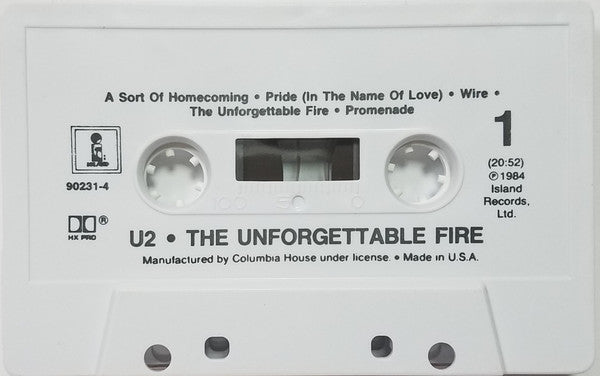 U2 - The Unforgettable Fire U.S. Cassette LP Columbia House Issue