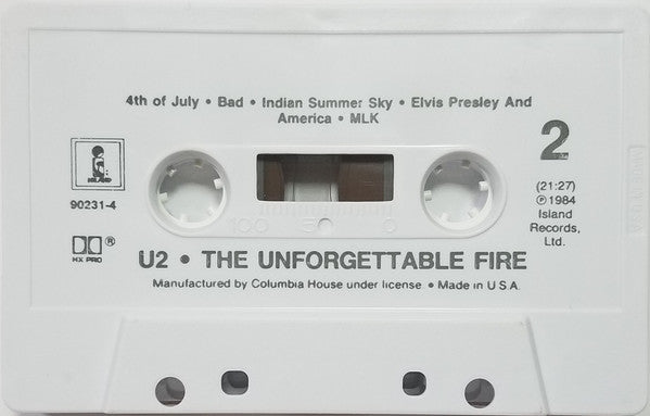 U2 - The Unforgettable Fire U.S. Cassette LP Columbia House Issue