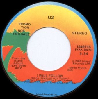 U2 - I Will Follow - Rare U.S. 7" Promotional Single Rare Sleeve
