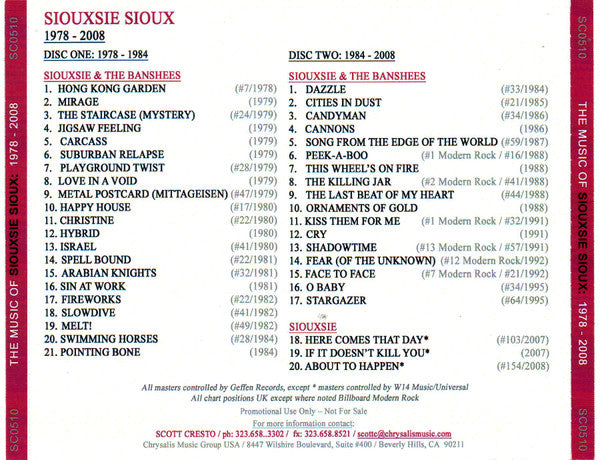 Siouxsie - The Music Of Siouxsie Sioux Very Rare Promotional 2xCDr Compilation