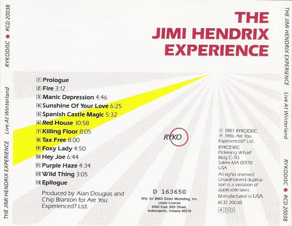Jimi Hendrix Experience - Live At Winterland U.S. CD LP BMG Record Club Issue