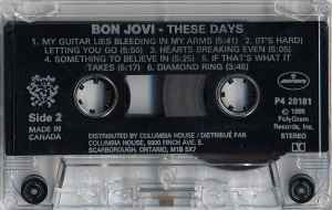 BON JOVI - These Days Canadian Import Cassette LP Club Edition