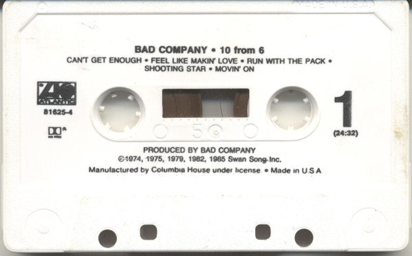 Bad Company - 10 From 6 U.S. Cassette LP