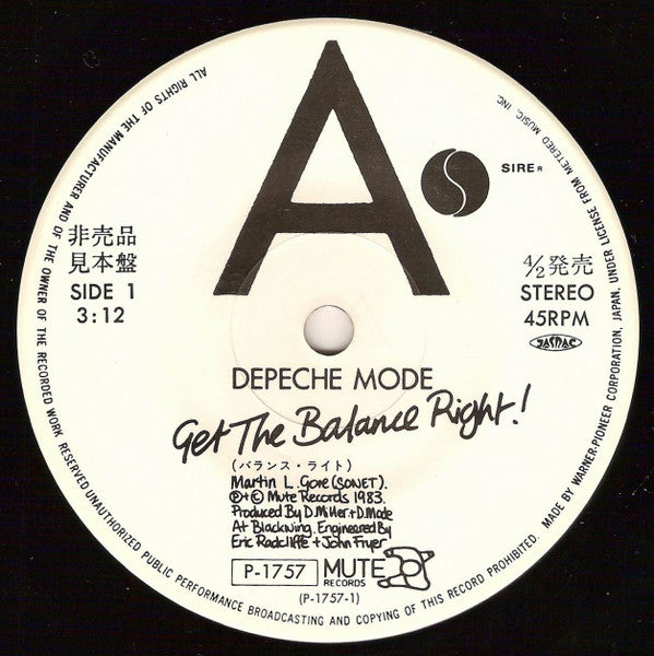 Depeche Mode - Get The Balance Right - VERY Rare Japanese Promotional 7" Single