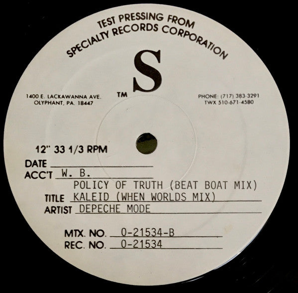 Depeche Mode - Policy Of Truth - RARE U.S. 12" Test Pressing