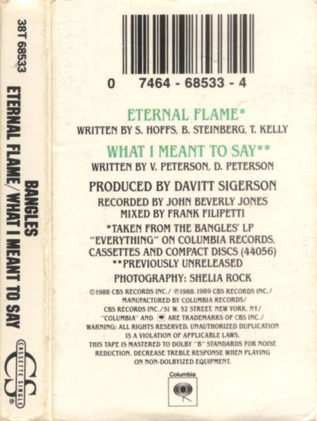 Bangles - Eternal Flame U.S. Cassette Single