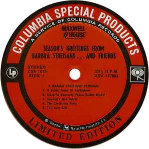 Barbara Streisand - Season's Greetings Classic Christmas LP Various Artists