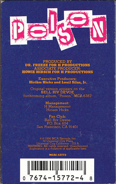 Bell Biv Devoe - Poison U.S. Cassette Single