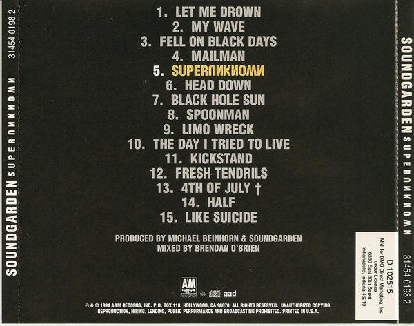 Soundgarden - Superunknown U.s. CD LP Record Club Issue
