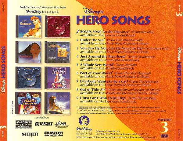Walt Disney Classics - Hero, Rascal, & Buddy Songs - 3 x CD Set