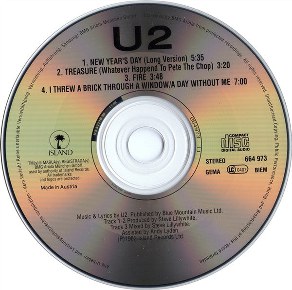 U2 - New Years Day Austrian Import 4-Track CD Single EP