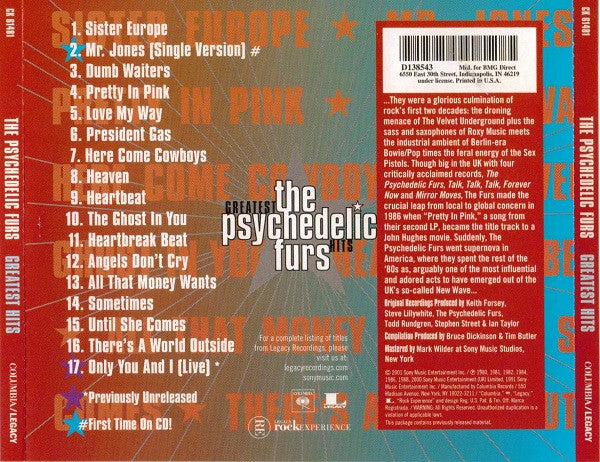 The Psychedelic Furs - Greatest Hits U.S. CD LP BMG Record Club Issue Sealed / New