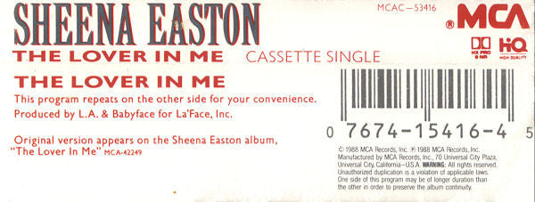Sheena Easton - The Lover In Me U.S. Cassette Single