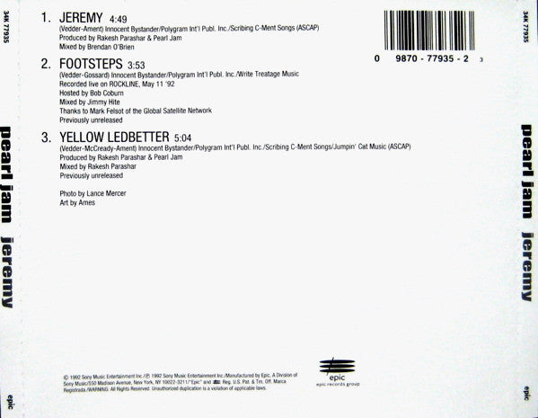 Pearl Jam - Jeremy U.S. 3-Track CD Maxi-Single