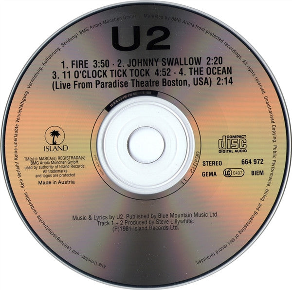 U2 - Fire +3 Austrian Import 4-Track CD EP