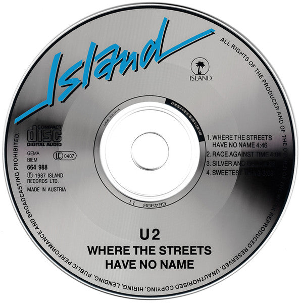 U2 - Where The Streets Have No Name 4-Track Austrian Import CD Single