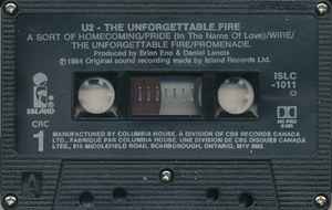 U2 - The Unforgettable Fire Canadian Import Cassette LP Record Club Issue