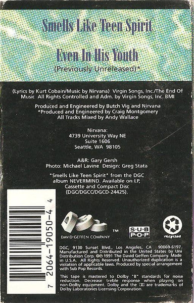 Nirvana - Smells Like Teen Spirit U.S. Cassette Single