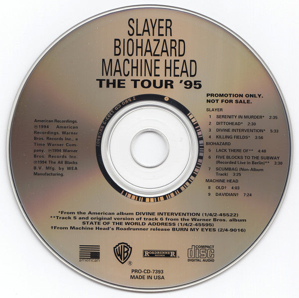 Slayer / Biohazard / Machine Head 1995 9-TrackTour Sampler Promo Only CD