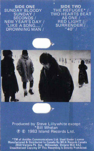 U2 - WAR Canadian Import cassette LP