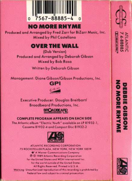 Debbie Gibson - No More Rhyme U.S. Cassette Single