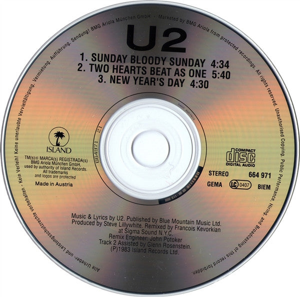 U2 - Sunday Bloody Sunday Austrian Import 3-Track CD Single