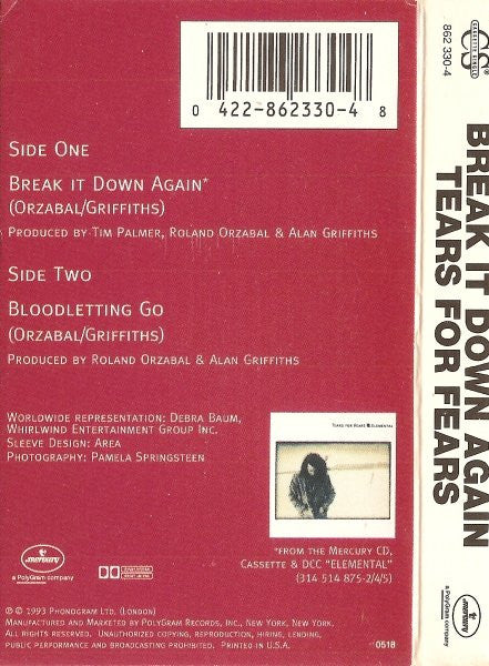Tears For Fears - Break It Down Again U.S. Cassette single