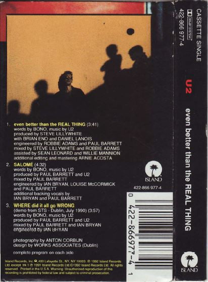 U2 - Even Better Than The Real Thing U.S. 3-Track Cassette Single