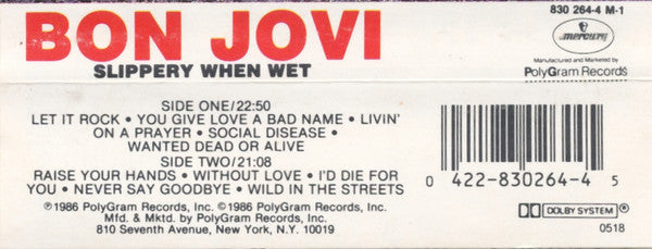 Bon Jovi - Slippery When Wet U.S. Cassette LP