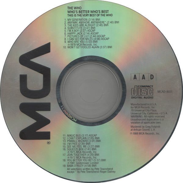 The Who - Who's Better, Who's Best U.S. Greatest Hits CD LP