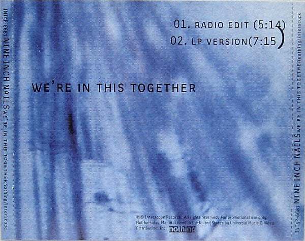 Nine Inch Nails NIN - We're In This Together RARE Promo Only CD Single