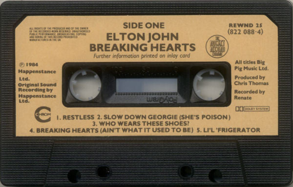 Elton John - Breaking Hearts UK Import Cassette LP
