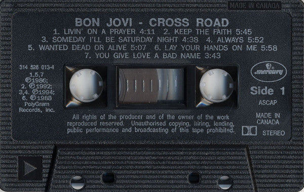 Bon Jovi - Cross Road Canadian Import Cassette LP