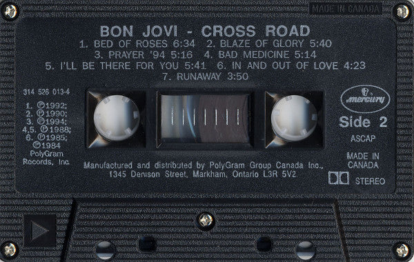 Bon Jovi - Cross Road Canadian Import Cassette LP