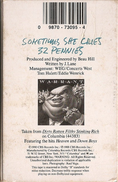 Warrant - Sometimes She Cries U.S. Cassette Single