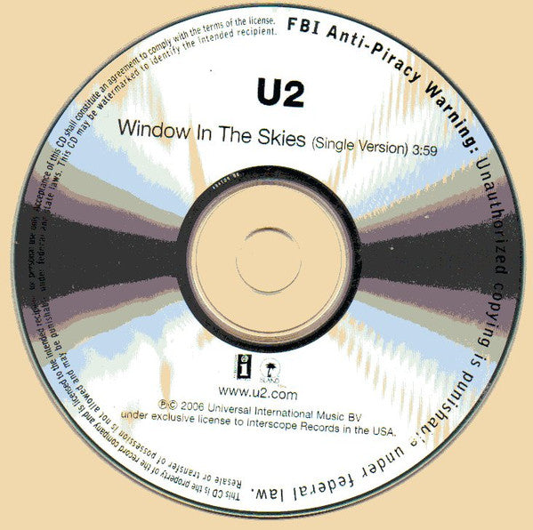 U2 - Window In The Skies U.S. One Track Promotional Only CD Single