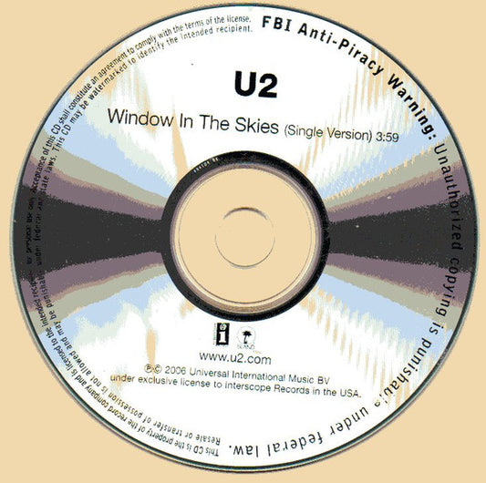 U2 - Window In The Skies   U.S. One Track Promotional Only CD Single