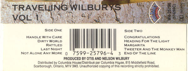 Traveling Wilburys - Volume One Canadian Cassette LP Record Club Issue