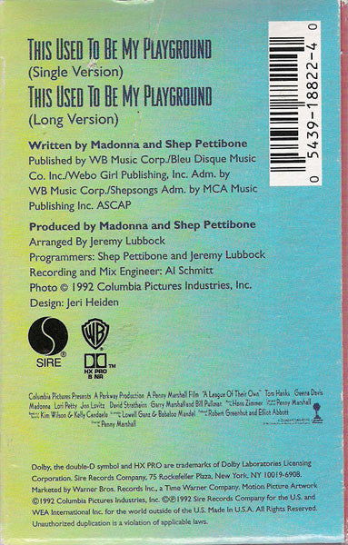 Madonna - This Used To Be My Playground - U.S. Cassette Single