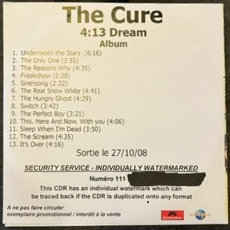 The Cure - 4:13 Dream Very Rare French Promotional Only CDr