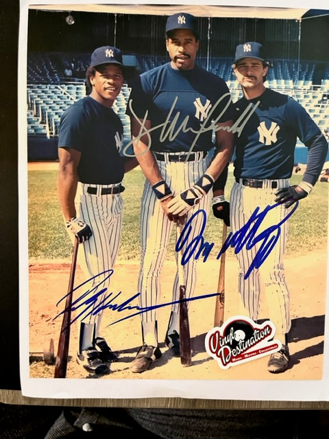New York Yankees Greats - Dave Winfield Don Mattingly Ricky Henderson Hand Signed 8 x 10 Photo