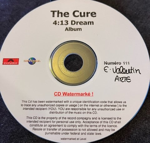 The Cure - 4:13 Dream Very Rare French Promotional Only CDr