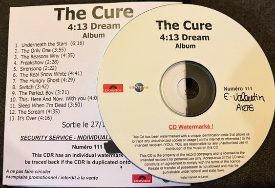 The Cure - 4:13 Dream Very Rare French Promotional Only CDr