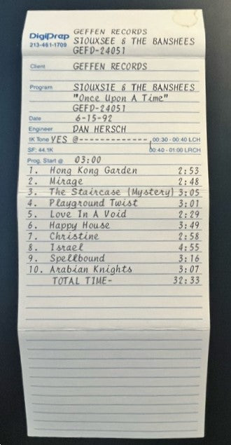 Siouxsie & The Banshees - Once Upon A Time VERY RARE Studio Master DAT Cassette