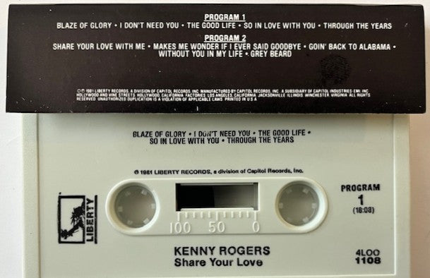 Kenny Rogers - Share Your Love   U.S. Cassette LP