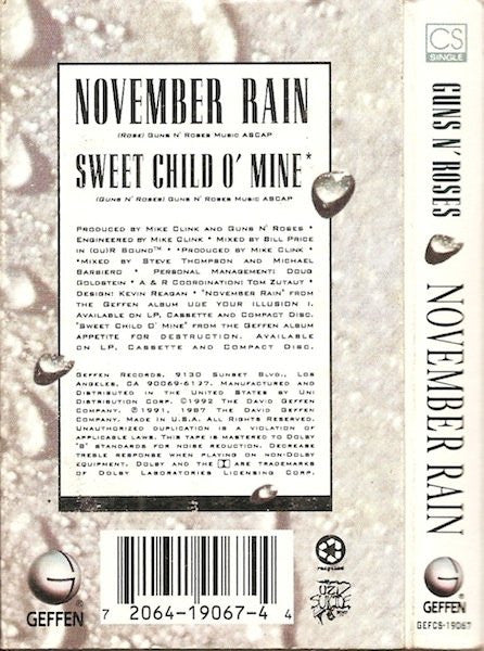 Guns-N-Roses - November Rain   U.S. Cassette Single