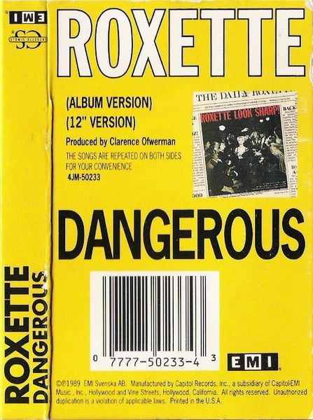 Roxette - Dangerous    U.S. Cassette Single
